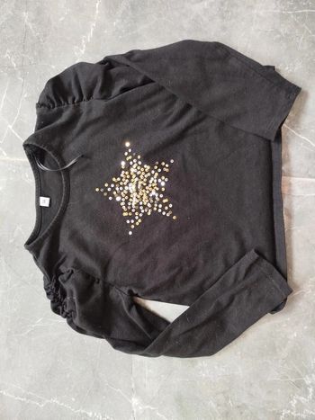 T-shirt haut manche longue fête motif étoile paillettes doré fille 5 ans
