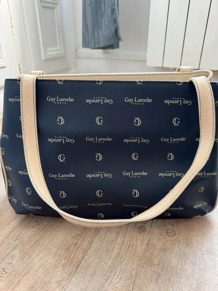 Sac à main vintage Guy Laroche noir et beige, logo monogramme, en très bon état - photo numéro 2