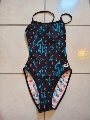 Maillot de bain 1 pièce Arena reversible noir & blanc imprimé cactus taille S