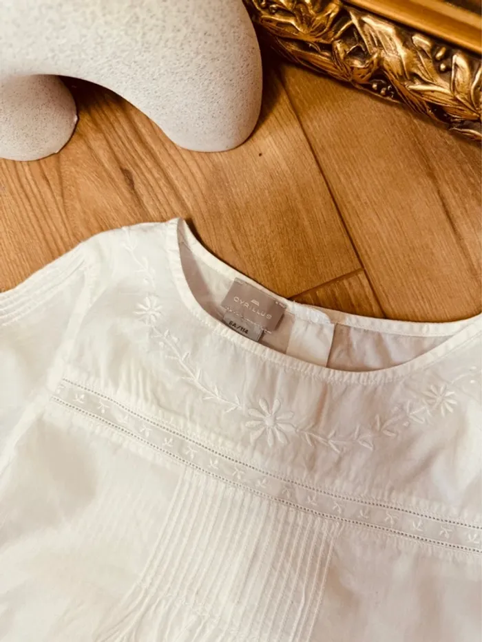 Taille 6 ans tenue 2 pièces fille Cyrillus blanc moutarde * broderie et velours * 🌹 - photo numéro 5