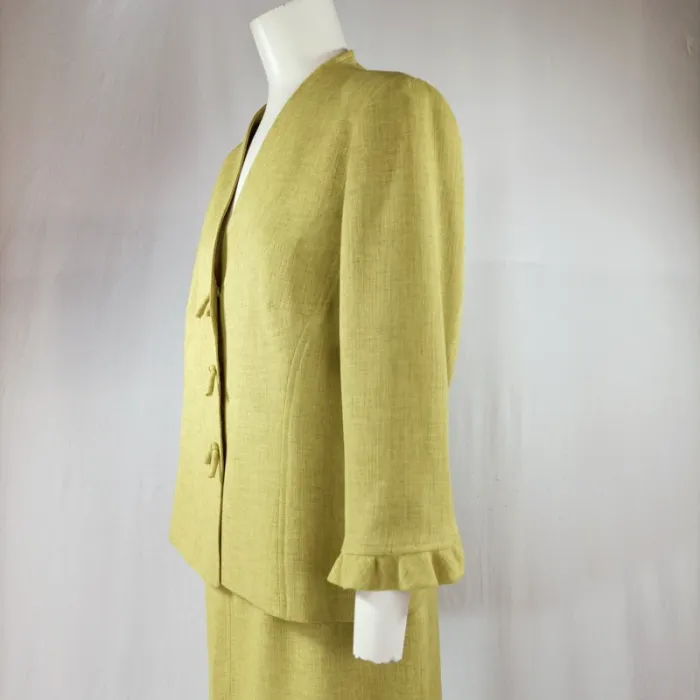Ensemble jupe et veste Mafecco vert anis, coupe droite, tissu texturé, taille 42 A1209 - photo numéro 2