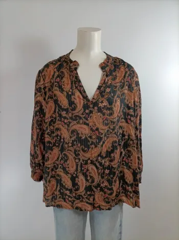 Blouse Maison 123 - Manches Longues - Motif cachemire paisley, doré - T 42 - Marron et noir A287