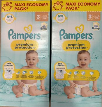 2 cartons de 112 couches Pampers Premium Taille 3