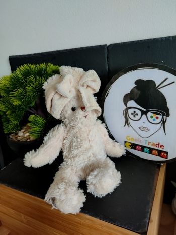 Doudou Lapin Blanc Cassé Poils Bukowski crème beige noeud peluche DD003347