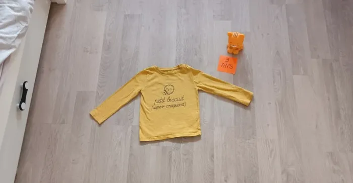 Tee-shirt manches longues garçon "petit biscuit (super craquant), taille 3 ans, marque Gemo