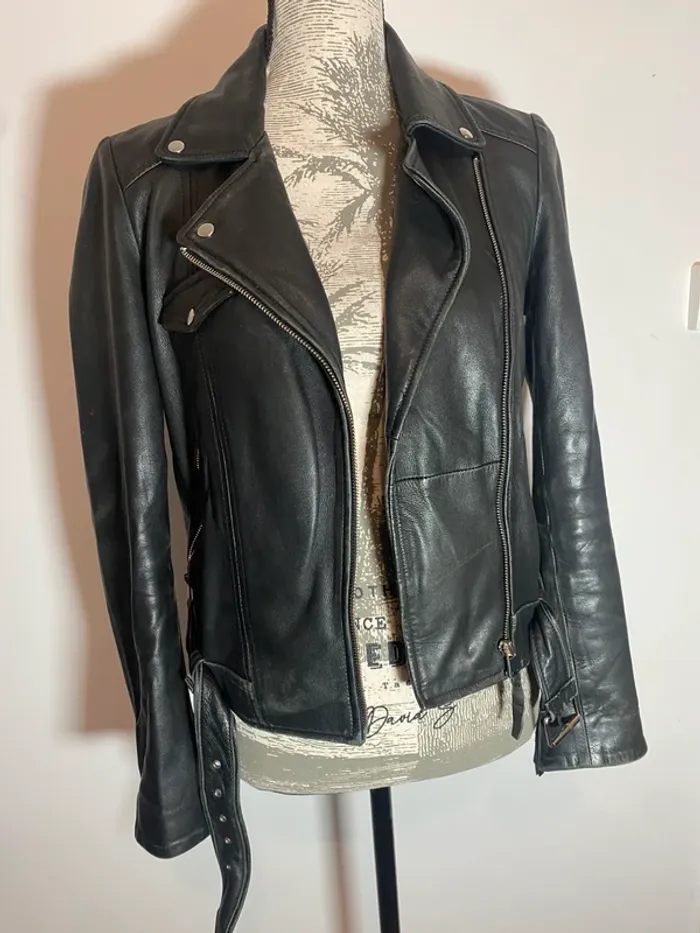 Perfecto en cuir véritable Zara - photo numéro 2