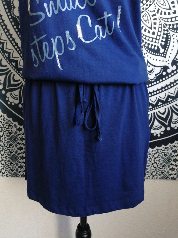 Robe de nuit bleu marine sans manches motifs pattes de chien lien à nouer / tissaia / (XS) - photo numéro 3