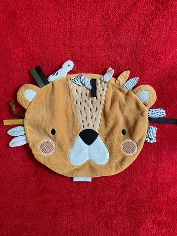 Vertbaudet doudou lion moutarde activité éveil étiquettes état neuf 