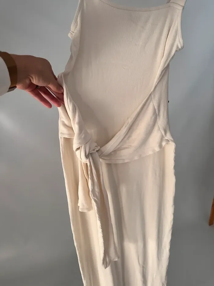 Robe longue côtelé noeud devant crème 36 ASOS - photo numéro 2
