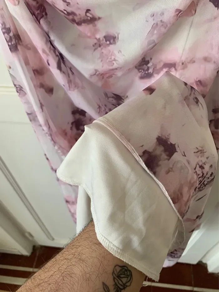 Robe à épaules dénudées style romantique blanc/rose femme - Taille 3XL Shein Curve - photo numéro 6