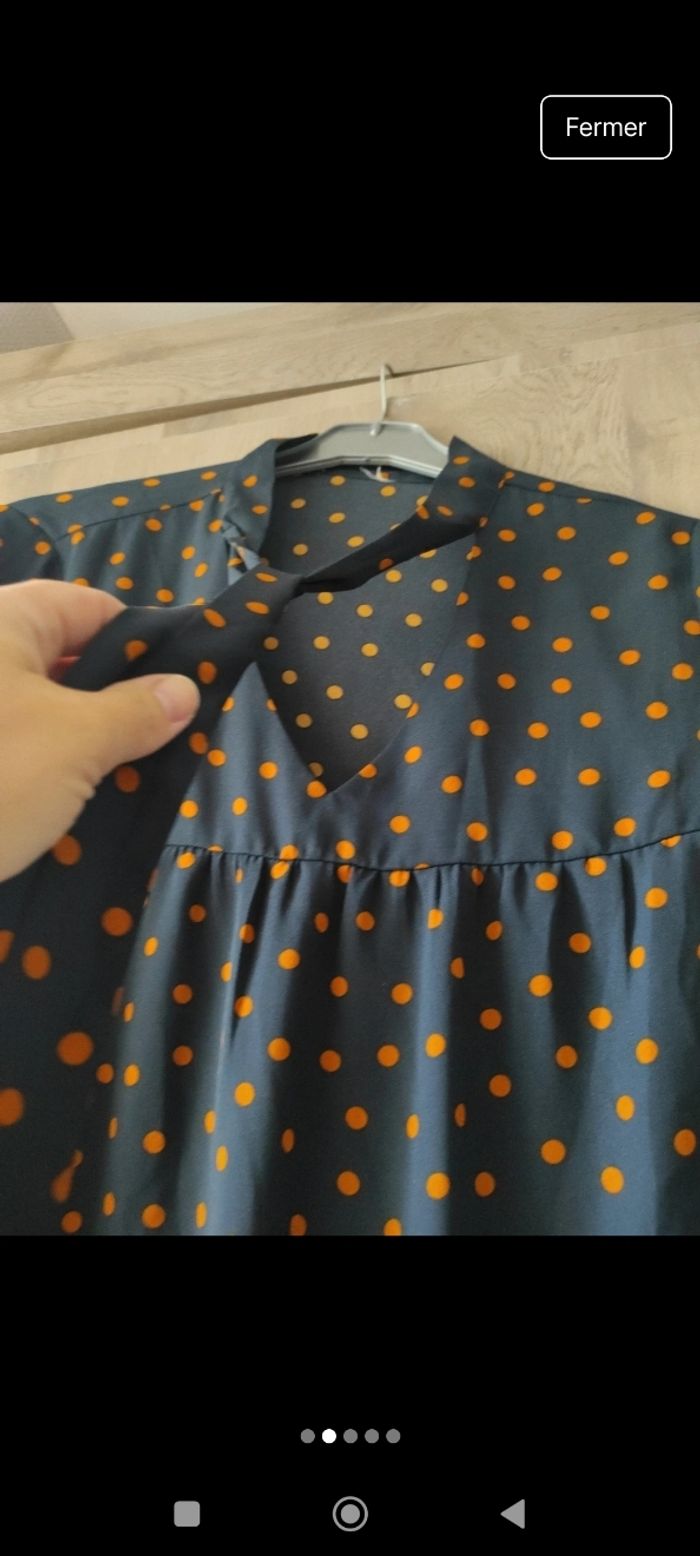 Blouse femme bleu marine imprimée pois - photo numéro 2