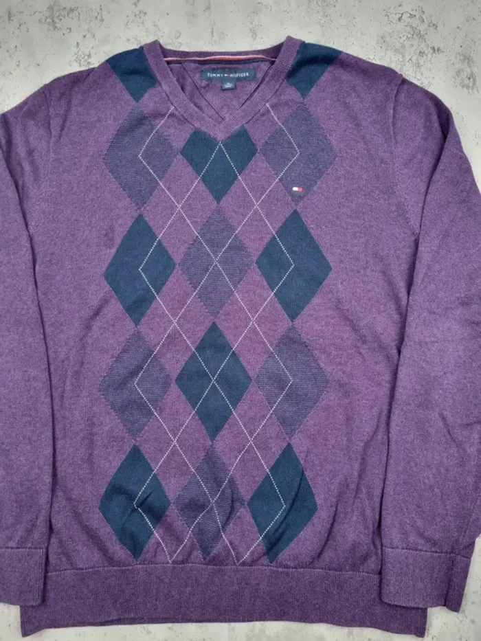 Pull col V Tommy Hilfiger violet, XL Hommes - photo numéro 3