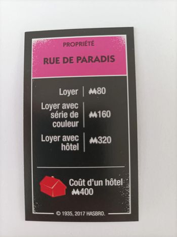 Carte propriété rue de paradis pièce détachée Monopoly édition tricheurs Hasbro gaming #A28