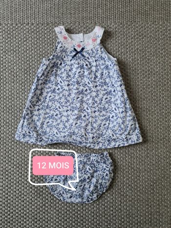 Robe "papillons" bleu/blanche et sa culotte - 12 mois