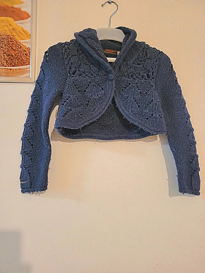 Gilet court style boléro chaud "catimini" bleu marine taille 8 ans - photo numéro 2