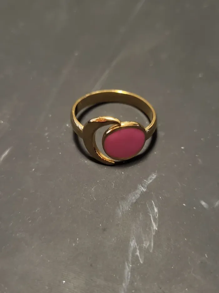 Bague acier inoxydable taille 57 18,1 mm avec croissant de lune et rond rose - photo numéro 2