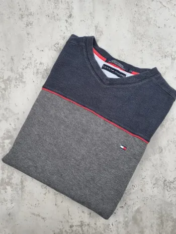 Pull col V Tommy Hilfiger gris – Taille L Homme