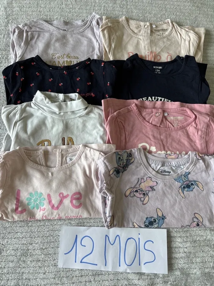 Lot de 8 t-shirt à manche longue dont 1 à manche courte