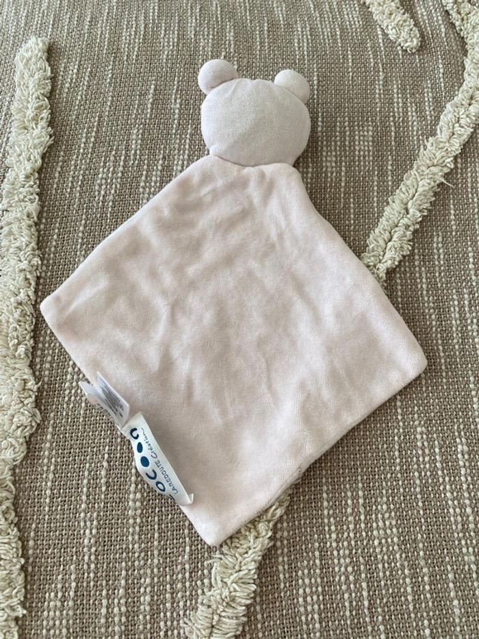 Peluche doudou plat 30cm cocoon ours rose et blanc très bon état - photo numéro 3