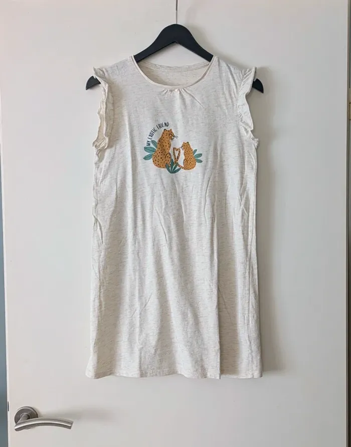 Chemise de nuit sans manche beige doré motif félin fille - Vertbaudet - 12 ans
