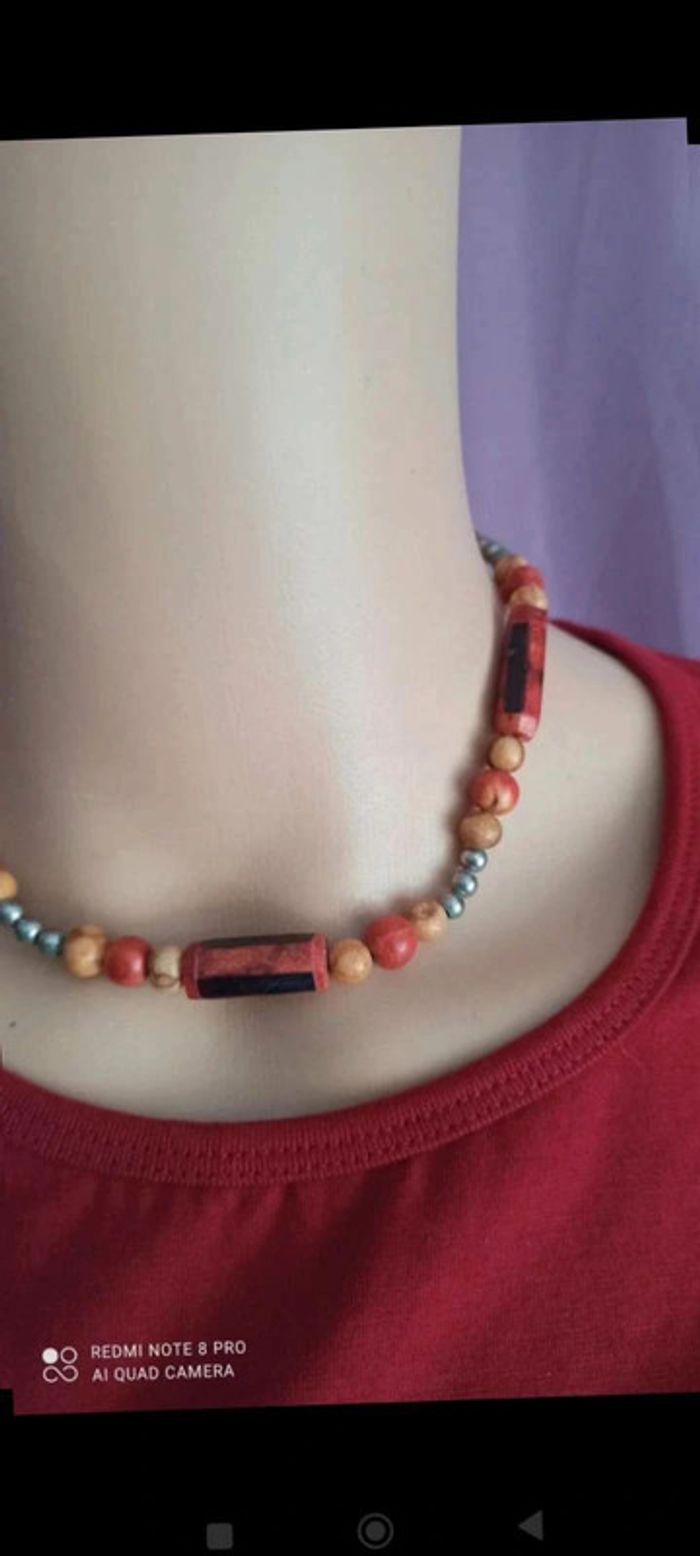 Collier ras de cou naturel orange - photo numéro 5