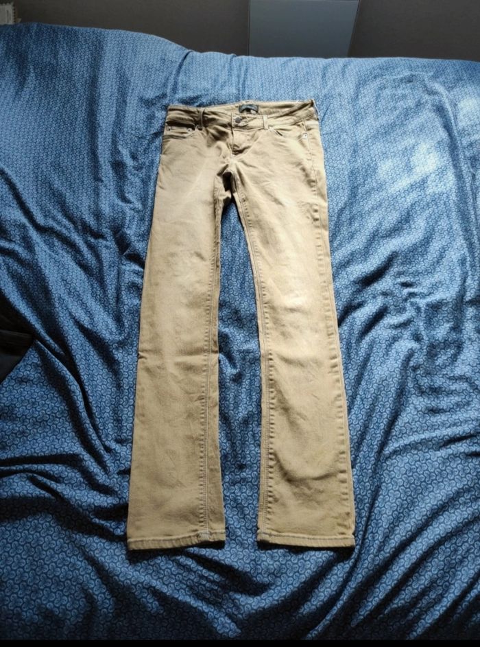 Pantalon droit marron clair jaune moutarde vraies poches