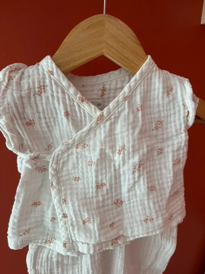 Ensemble gaze de coton blanc vertbaudet taille 3 mois - photo numéro 3