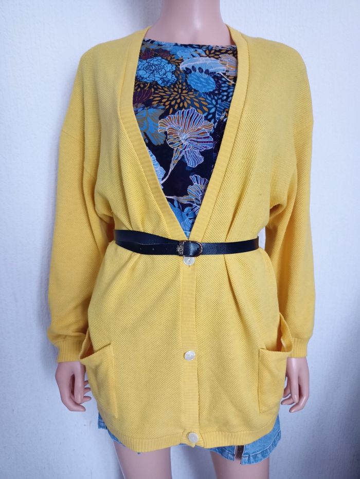 Cardigan mailles piquées jaune TU N*171 - photo numéro 5