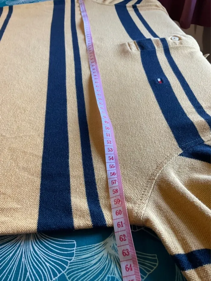 Polo manches longues moutarde à rayures bleu marine pour homme Tommy Hilfiger taille L 470 - photo numéro 6