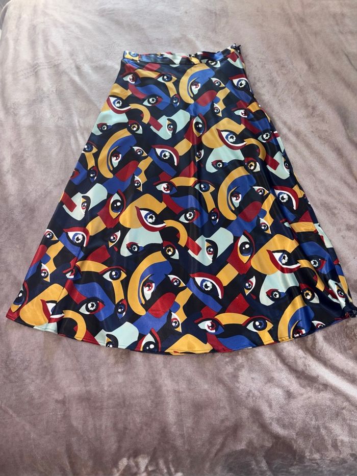 Jupe Monki imprimé abstrait coloré – coupe longue fluide taille 36 - photo numéro 4