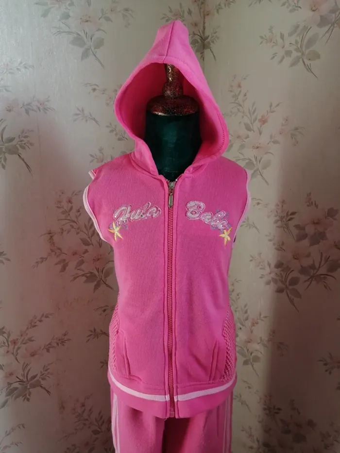 Ensemble de jogging veste manches courtes à capuche et pantalon rose / sans marque / (8ans) - photo numéro 3
