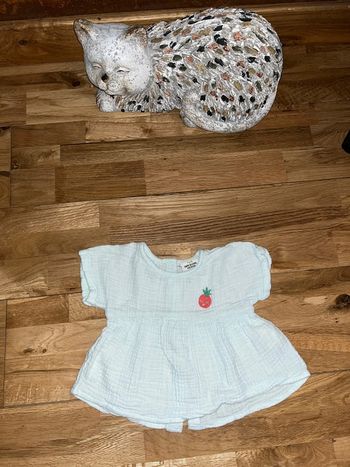 Blouse légère vert clair boutonnée dos TAO 3mois/59 cm