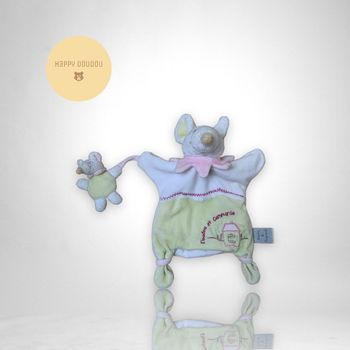 Peluche Doudou Marionnette Souris vert avec souriceau Doudou et compagnie DP210