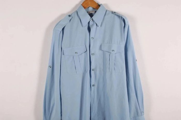 Superbe chemise coton bleu ciel structurée vintage (#23546) - photo numéro 3