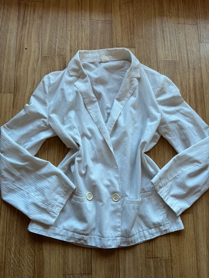 Veste blazer légère vintage blanc cassé crème coton/lin – taille M/38 80s 90s femme
