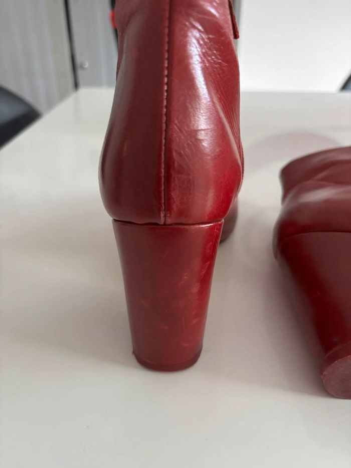 Bottine en cuir rouge Zara à talons carré taille 38 - photo numéro 7