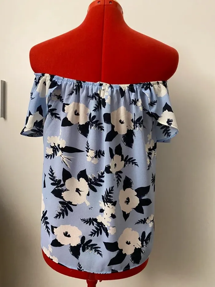 Blouse col bardot imprimé fleuri bleu Atmosphère - photo numéro 5