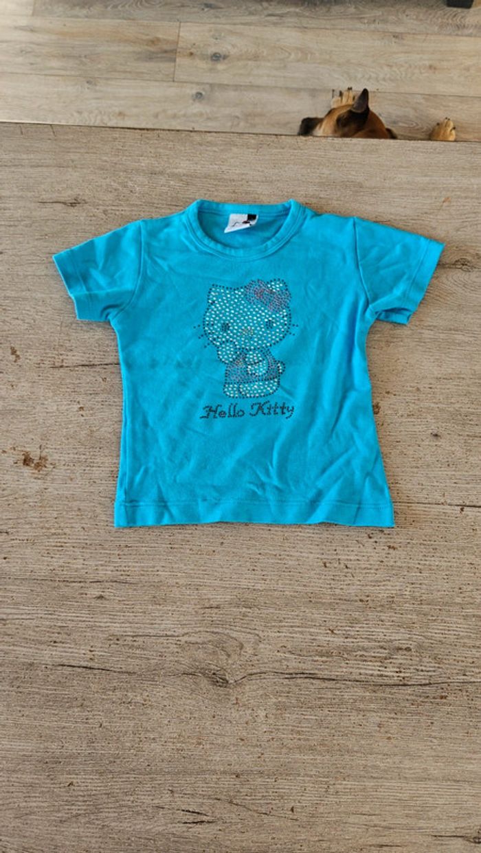 T shirt fille à manches courtes, bleu turquoise, avec sequins, Hello Kitty, 5 ans - photo numéro 2