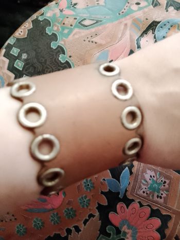 bracelet de force en cuir marron et métal argenté picky poo vintage années 90.