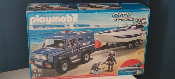 Playmobil N 5187 Fourgon de Police+bateau+remorque