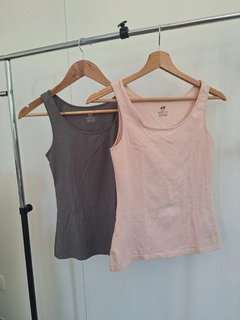Lot 2 débardeur basic Cotton rose et kaki H&M enfant 12/14 ans