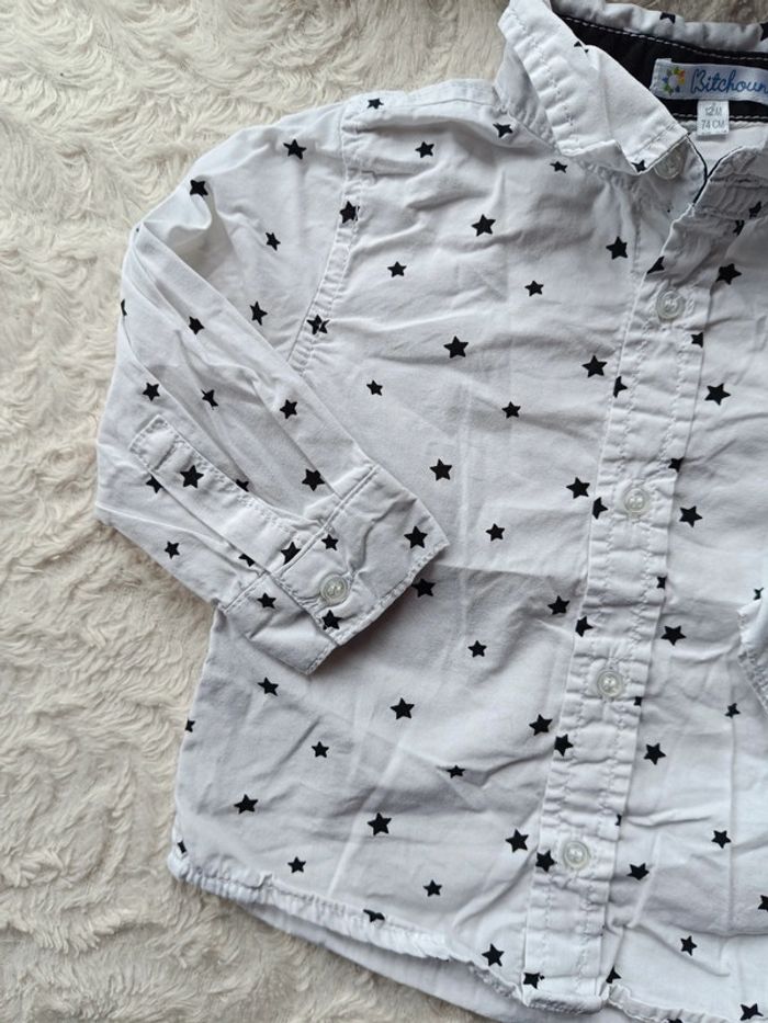 Chemise manches longues Garçon 12 mois étoiles Kitchoun 100% coton - photo numéro 3