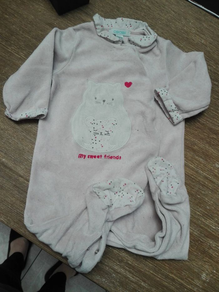 Pyjama bébé fille 6 mois rose chat souris étoiles obaibi velours col