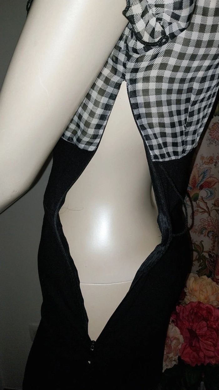 Robe rétro chic bimatiere vichy noir et blanc col jabot by Morgan état neuf taille S - photo numéro 12