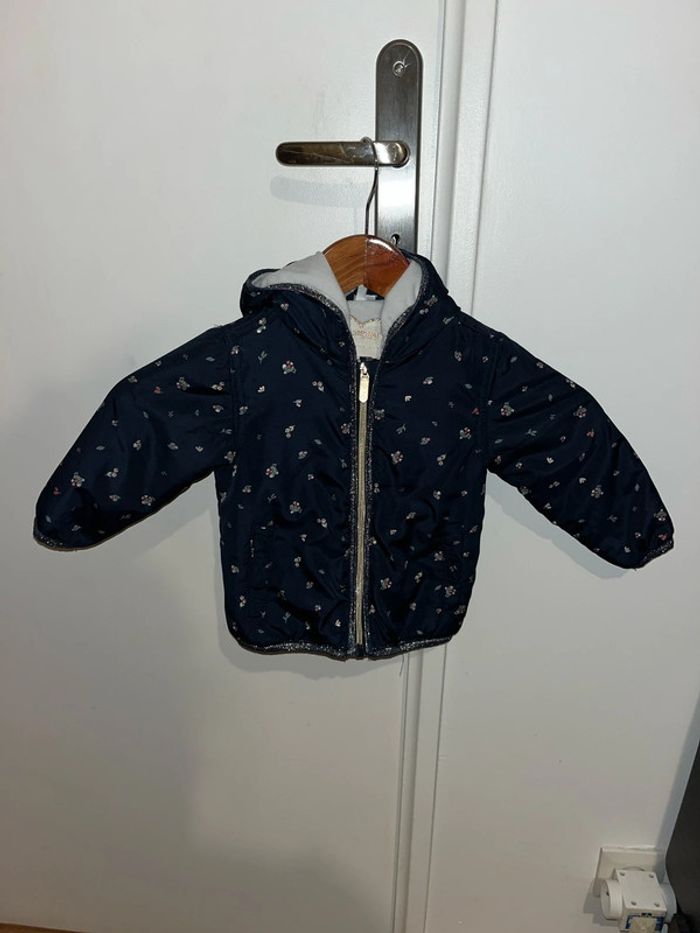 Manteau bleu marine à fleurs orchestra 12 mois 74cm