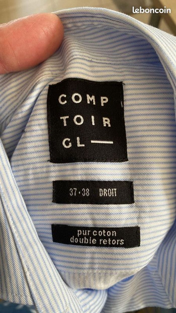 Chemise rayée Blanc Bleu Clair Taille 37/38 S Neuve Comptoir GL Galeries Lafayette - photo numéro 4