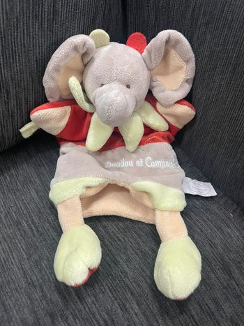 Marionnette éléphant vintage DC‑147 25 cm – Doudou et Compagnie – Très bon état