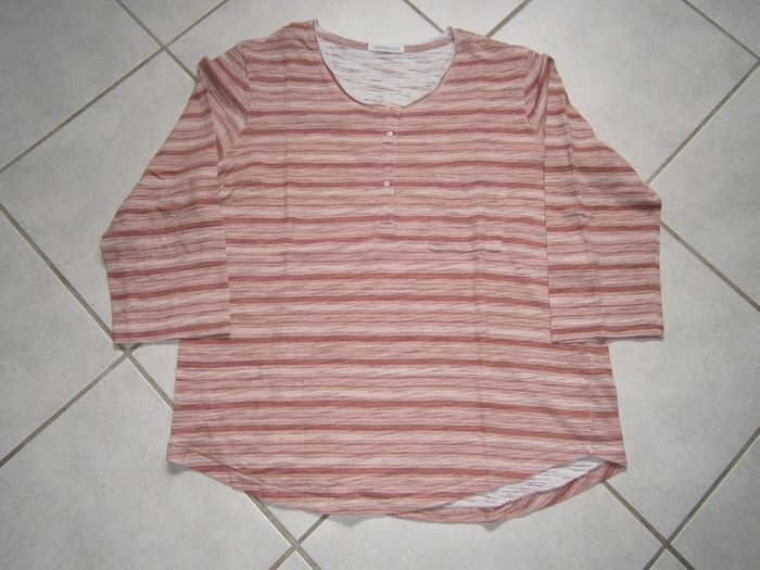 Tee-shirt manches 3/4 rayé marron/beige Taille 42