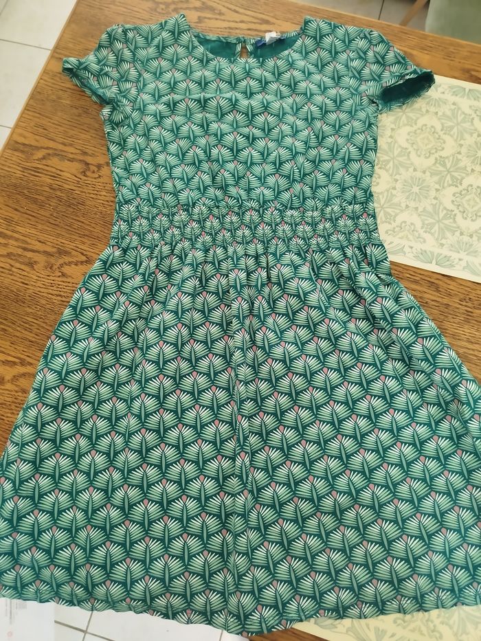 Robe manches courtes imprimée verte fille