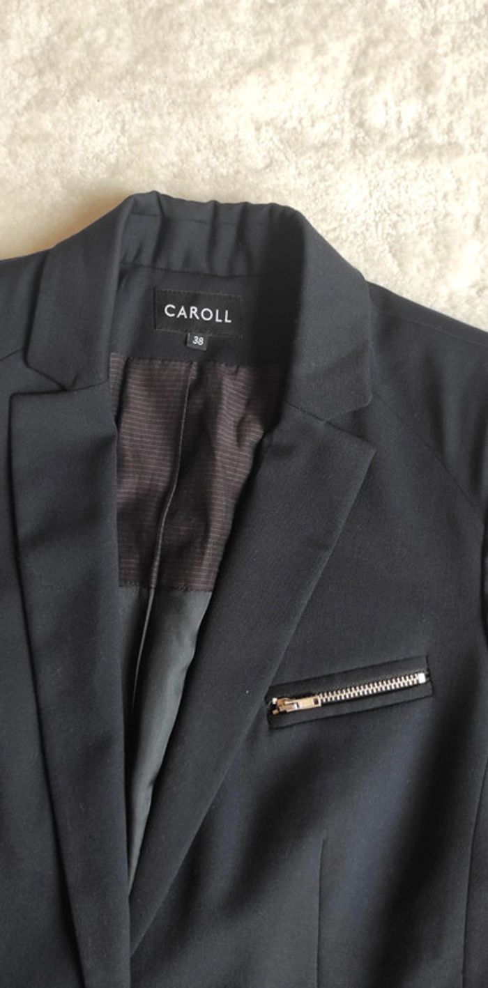 Veste Blazer Caroll bleu marine 38 un bouton poche zip laine, polyester et élasthanne - photo numéro 7